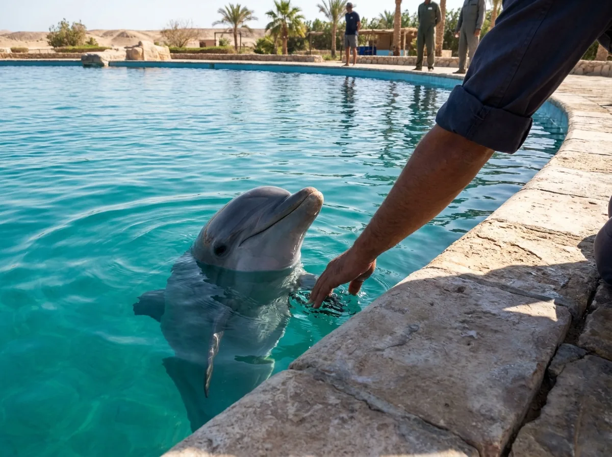 Delfin przy brzegu basenu w obiekcie